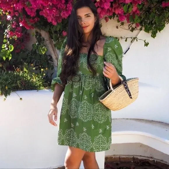 Zara Openwork Eyelet Embroidered Dress in Green Size M - Picture 11 of 15